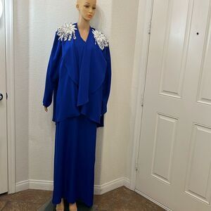 Praise Hymn Fashion Dress & Jacket Sz XXL Royal Blue 💯% Polyester Maxi Floral